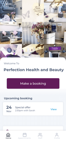 Perfection skin and beauty clinic booking app 1